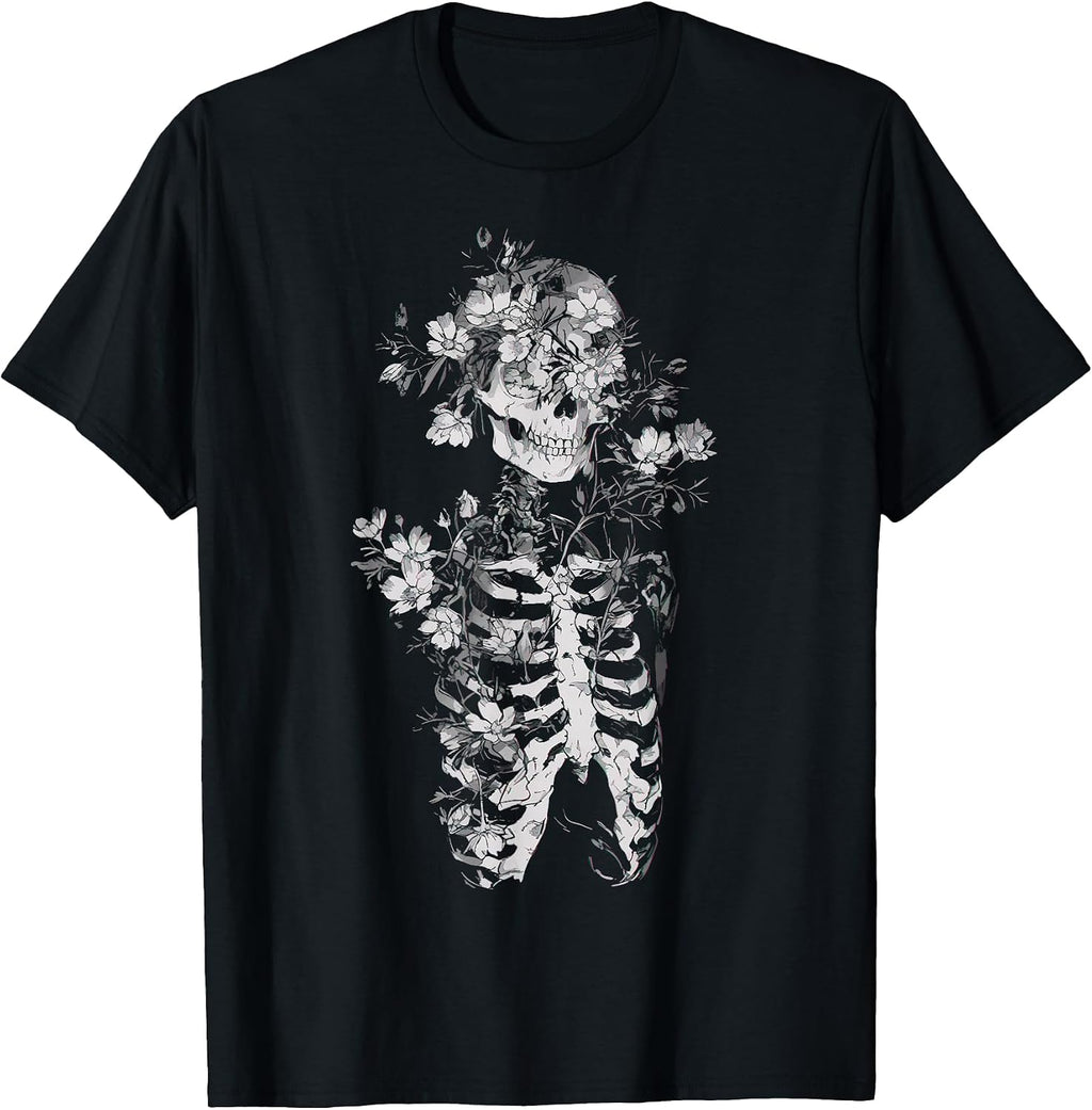 Floral Skeleton Flowers Goth Occult Death Dark Alt Aesthetic T-Shirt