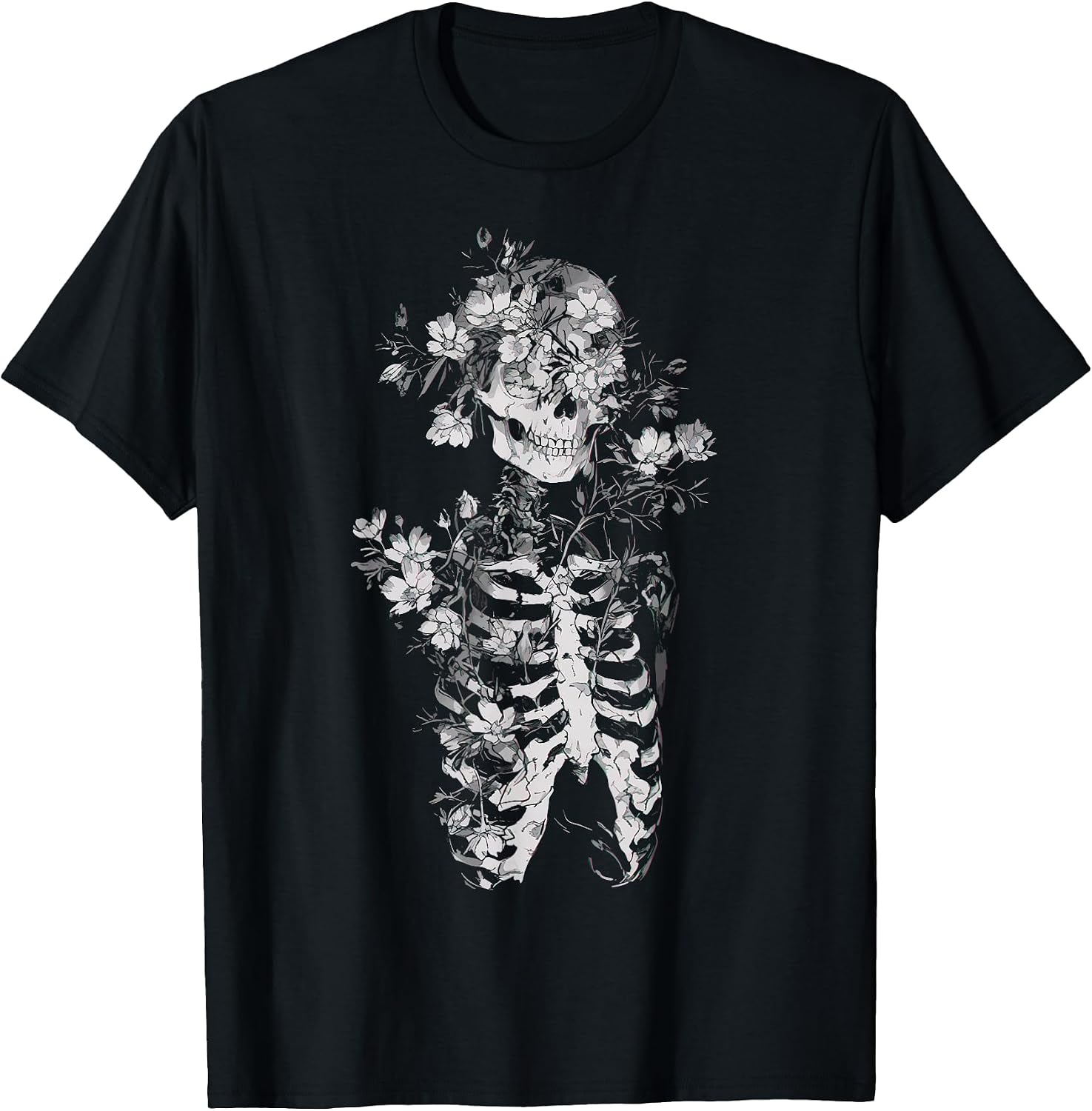 Floral Skeleton Flowers Goth Occult Death Dark Alt Aesthetic T-Shirt