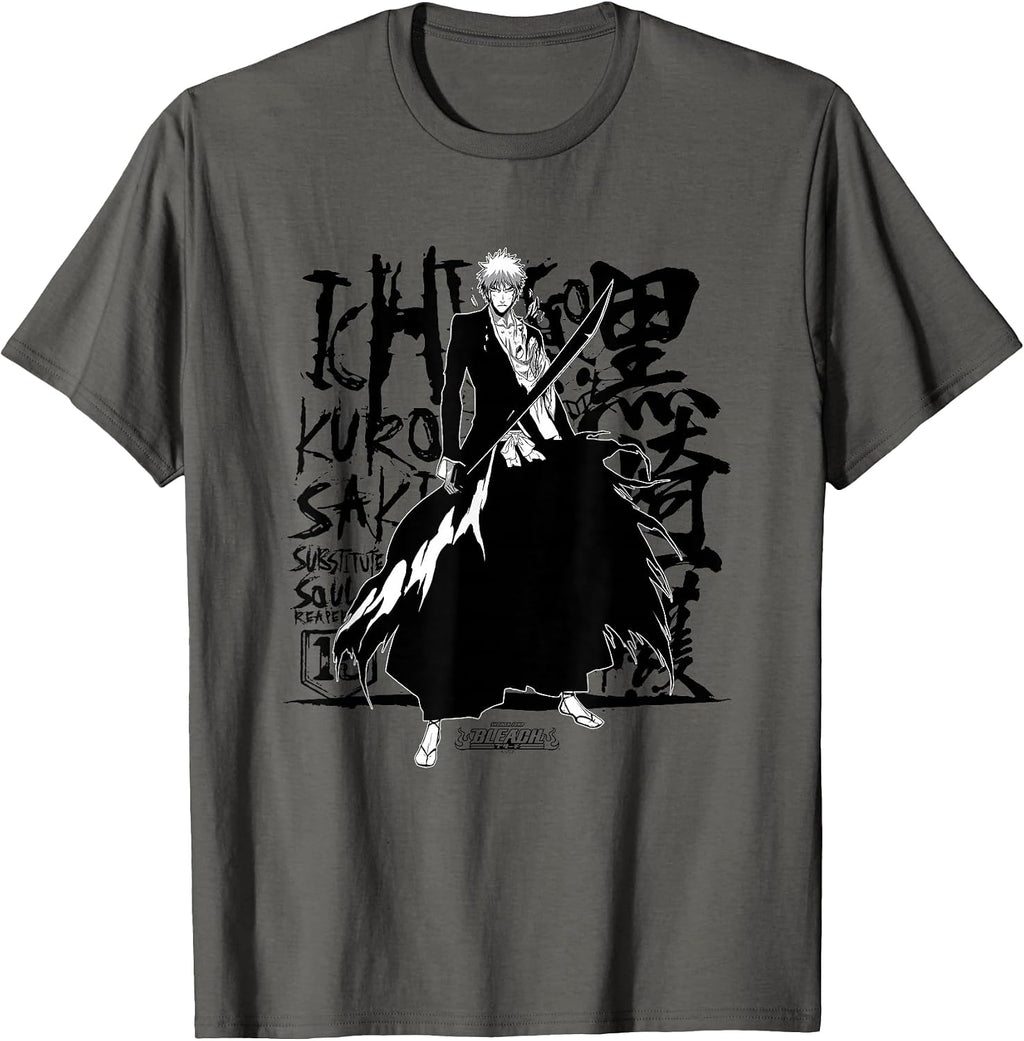 Ichigo Anime T-Shirt, Unisex-Adults, Grey, Small, Short Sleeve, Cotton, Classic Fit, Unique Bleach Ichigo Design