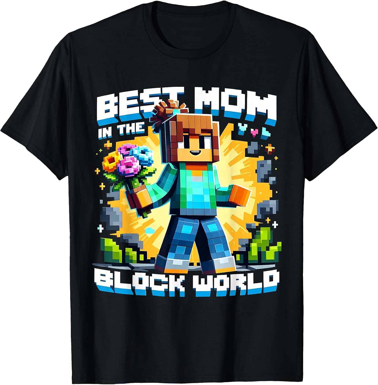 Best Mom in the Block World Pixel Gaming Mother Day Design T-Shirt