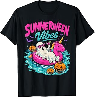 Summerween Vibes Spooky Ghost Unicorn Beach Halloween Girls T-Shirt