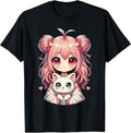 Cute Anime Cats Lover Kawaii Manga Otaku Anime Girl Pink T-Shirt