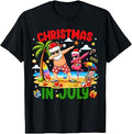 Christmas in July Santa Flamingo Dabbing Summer Vacation T-Shirt