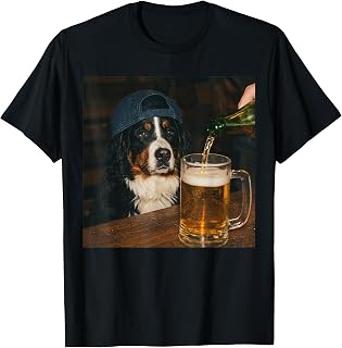 Bernese Mountain Dog Drinking Beer Funny Dog Meme T-Shirt