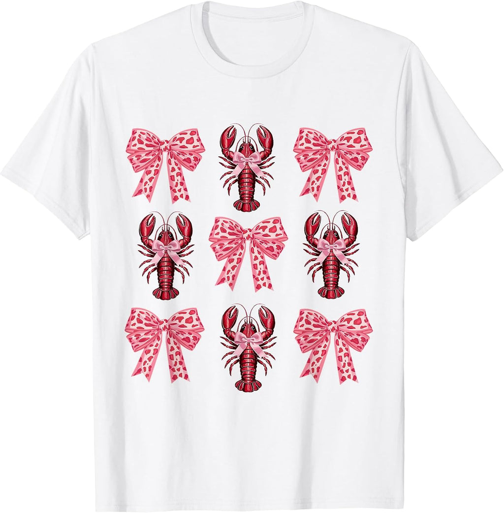 Cute Pink Bow Coquette Crawfish Clean Girl Aesthetic Lobster T-Shirt