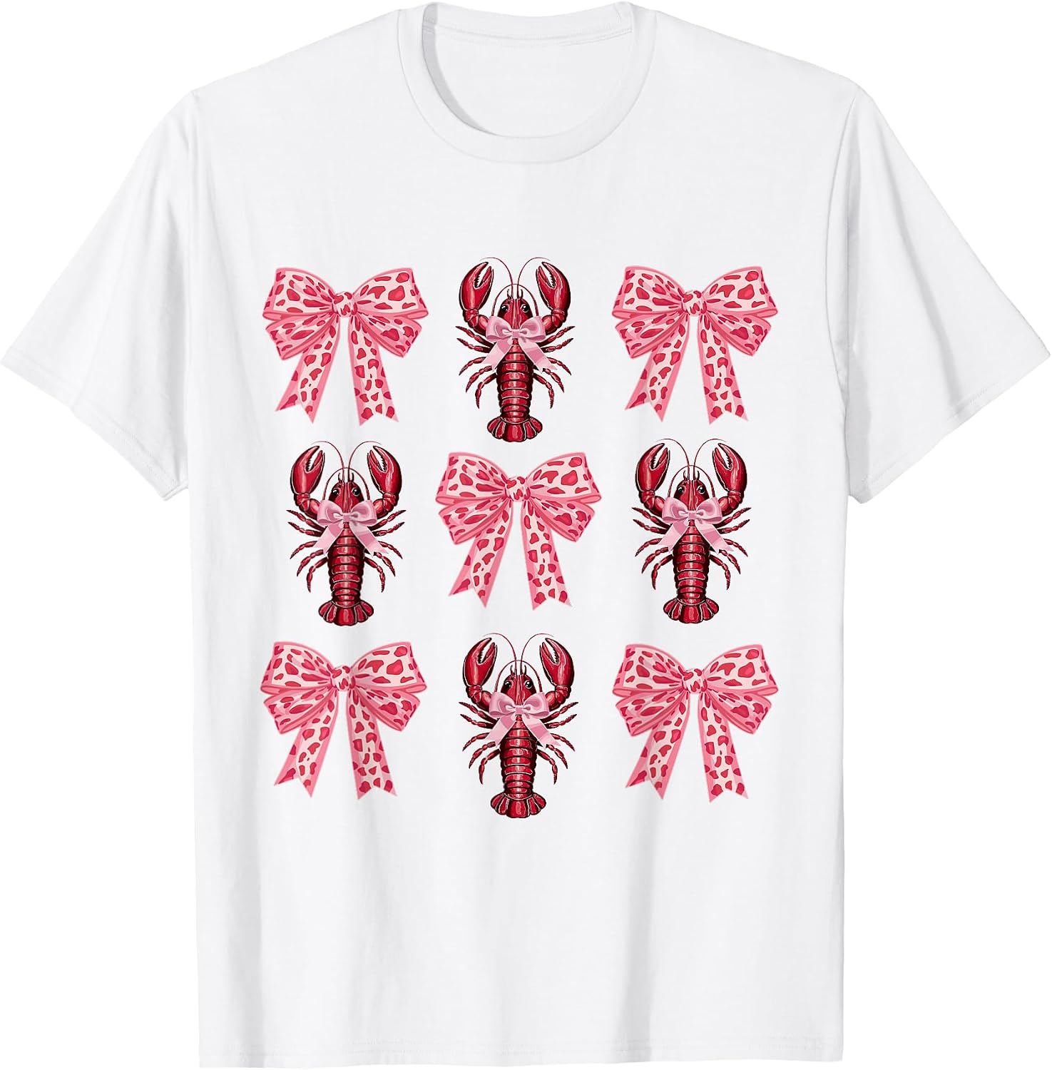 Cute Pink Bow Coquette Crawfish Clean Girl Aesthetic Lobster T-Shirt