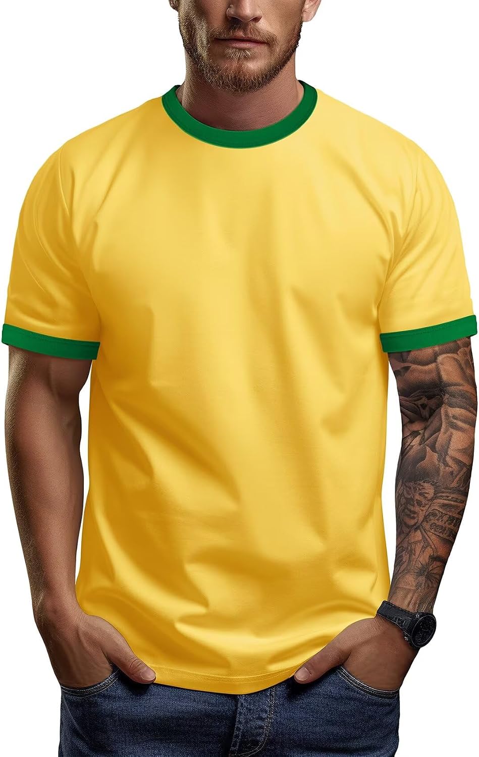 Men's Ringer Tee Crewneck Athletic T Shirts Short Sleeve Sport Shirt for Men