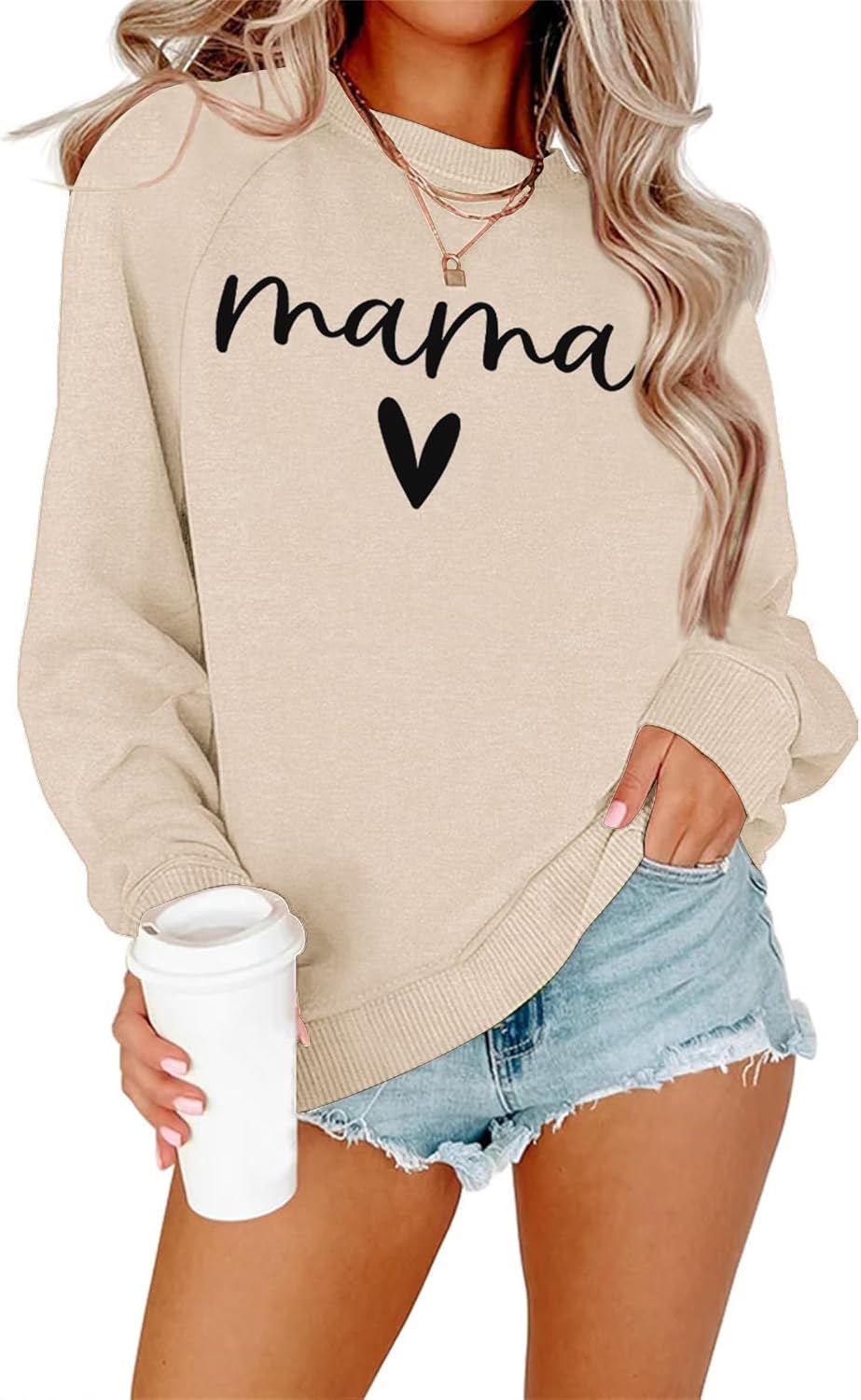 Womens Casual Long Sleeve Crewneck Loose Mama Sweatshirt Graphic Shirts Pullover Tops