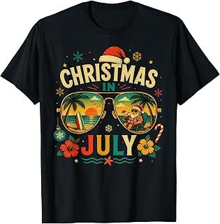 Christmas in July Shirt Men Women Kid Sunglasses Beach Santa T-Shirt