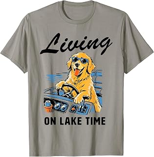 Living On Lake Time Golden Retriever Boat Dog Lover Art T-Shirt