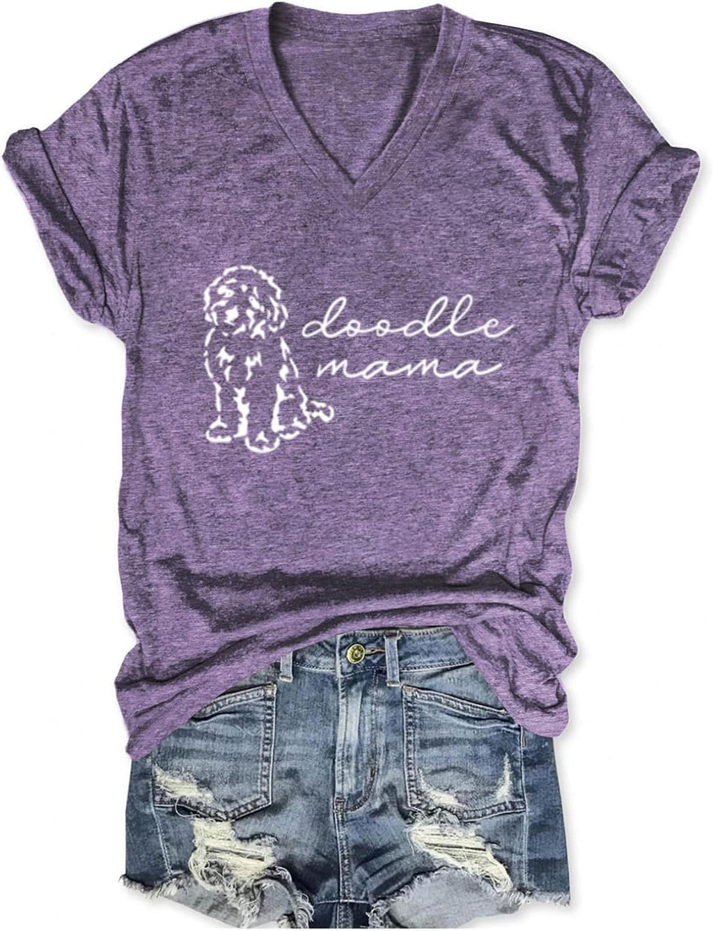 Funny Shirt Doodle Mama Tshirt Dog Lovers Graphic V Neck Short Sleeve Tee Casual Summer Tops for Women
