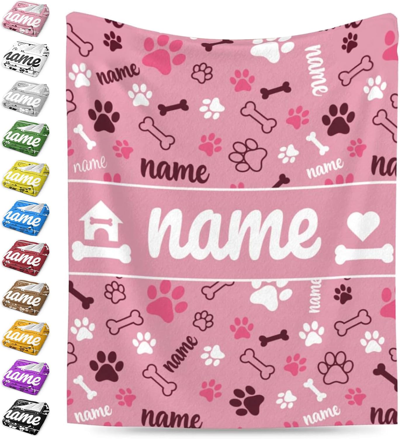 Nxwdwqa Personalized Dog Name Blanket Throws with Photos, Custom Pet Name Blanket, Dog Gifts for Pet Lovers, Customized Puppy Blanket for Adult Kid Birthday Christmas Fathers Mothers Valentines Gift