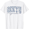 Sixth Grade Blue Floral Back to School Teachers Girls Kids T-Shirt