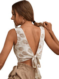 Women's Boho Sleeveless Backless Tie Back Allover Print Crop Tank Tops