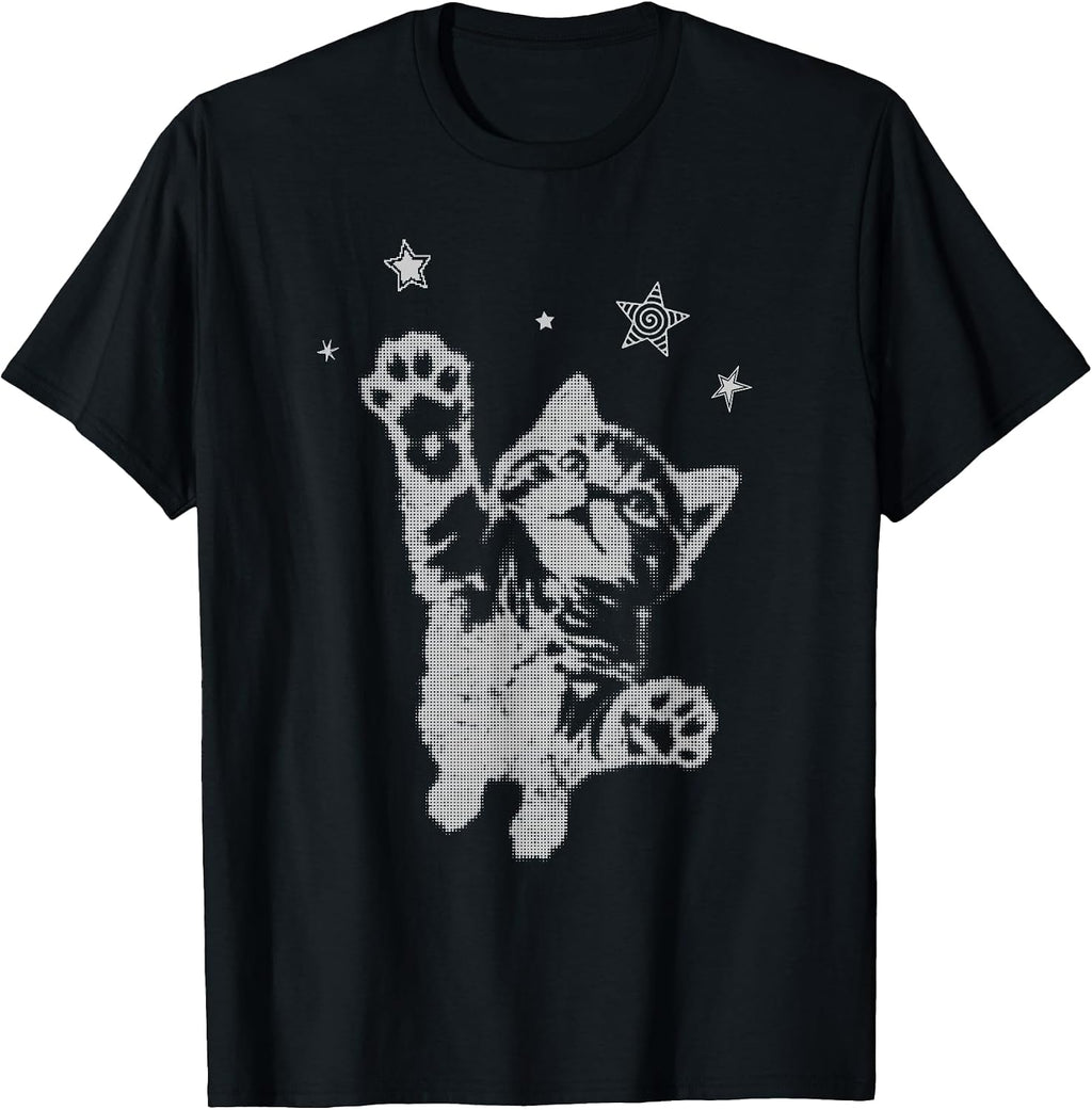 Y2K Cat Jumping Stars Silly 90s 2000s Grunge Vintage Graphic T-Shirt
