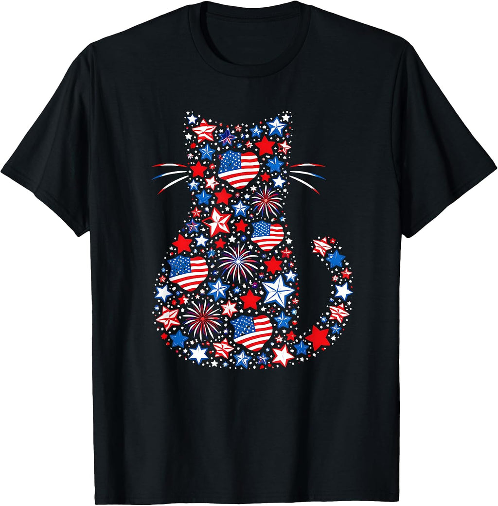 USA Flag Lucky Clover Patriotic 4th July Cat Lover T-Shirt