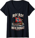 Women's Ro Ro Heia Norge Viking Row Norwegian Soccer Fan V-Neck T-Shirt