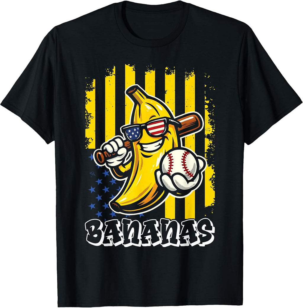Graphic Banana Proud Name Retro American Flag T-Shirt