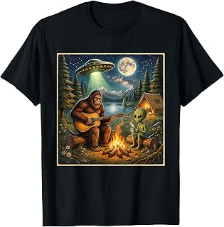 Bigfoot and Alien UFO Campfire Sasquatch Funny Camping T-Shirt
