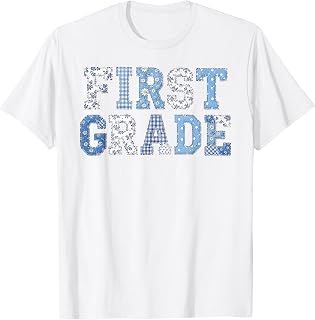 1st First Grade Teacher Blue Patchwork Back to School Girls T-Shirt