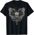 Skull Cross Y2K Goth Alt Grunge Gothic Emo Aesthetic Wings T-Shirt