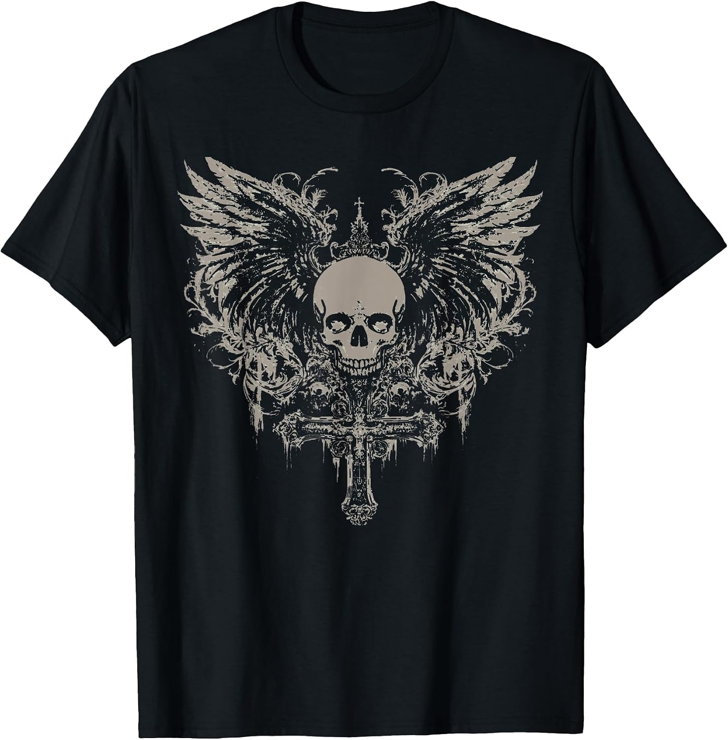 Skull Cross Y2K Goth Alt Grunge Gothic Emo Aesthetic Wings T-Shirt