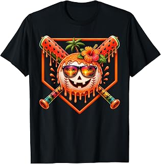 Summerween Boys Kids Funny Summer Halloween Baseball drip T-Shirt
