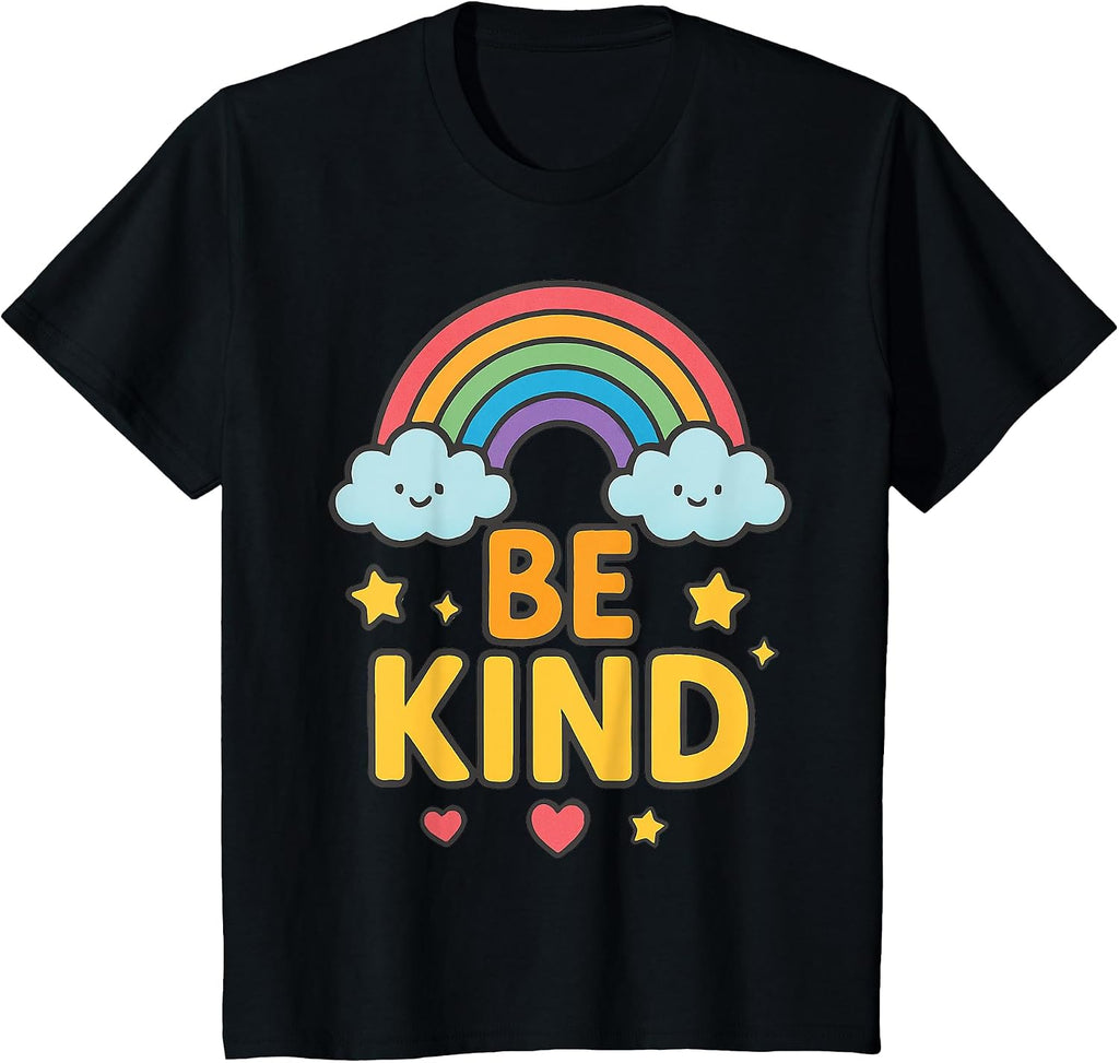 Kids Girls Be Kind Rainbow Motivational Message Colorful Positive T-Shirt