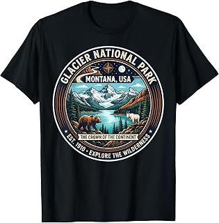 Glacier National Park Montana USA Explore Wilderness Emblem T-Shirt