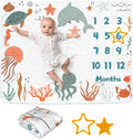 Ocean Baby Monthly Blanket for Girls, Newborn Month Blanket, Soft Flannel Photography Background Prop, Personalized Shower Gift, Ocean
