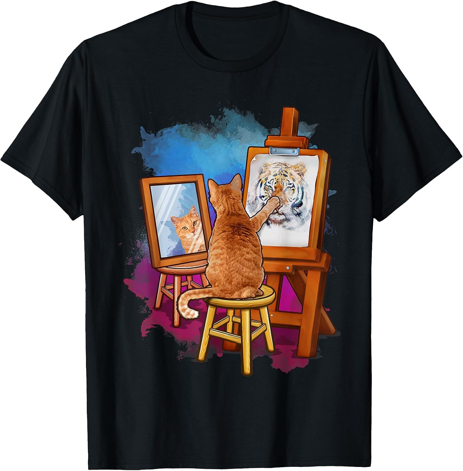 Cat Painting Lion Artistic Animals Lover Graphic Novelty T-Shirt