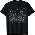 Summer Nights Firefly Wildflower Nature Lover Lightning Bug T-Shirt