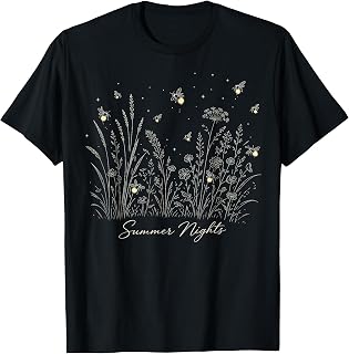 Summer Nights Firefly Wildflower Nature Lover Lightning Bug T-Shirt