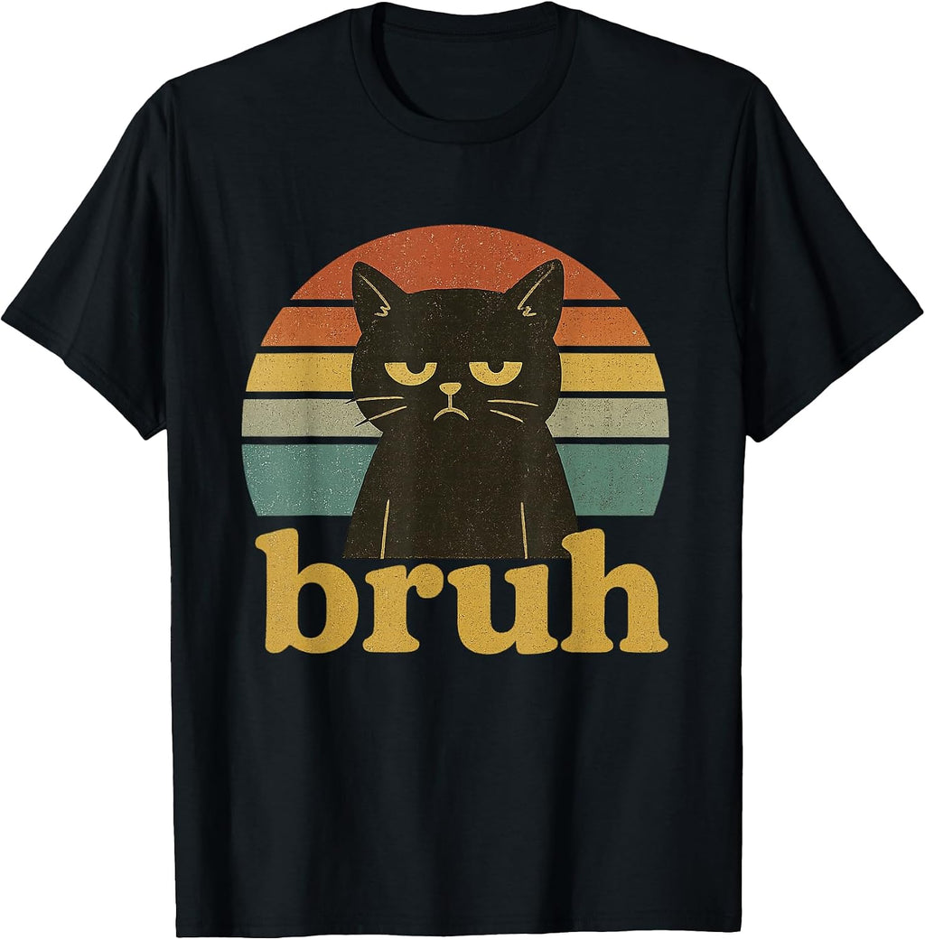 Bruh Cat Funny Sarcastic Meme Retro Kitten Humor Boys Girls T-Shirt
