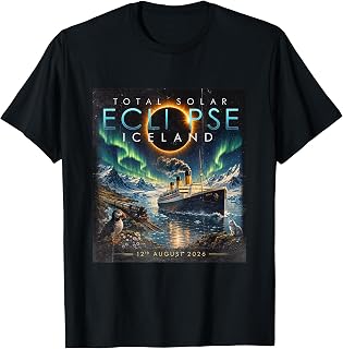 Total Solar Eclipse Iceland Emblem Puffin Cruise T-Shirt