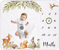 Woodland Baby Monthly Milestone Blanket, Unisex, Gift for Baby Shower, Photo Blanket for Newborn, Wreath & 12 Stickers Included, Soft Flannel Blanket 45''x40''