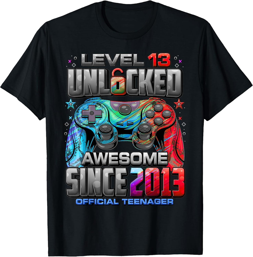 Level 13 Unlocked Awesome Since 2013 13th Birthday Gaming T-Shirt