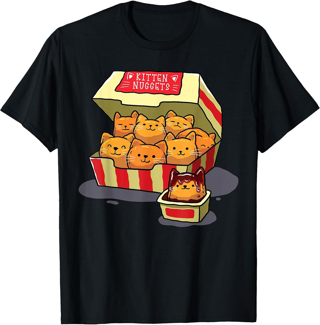Kitten Nuggets Food Pun Cat Lover Gift Chicken Nuggets Unisex-Adults T-Shirt Black Small