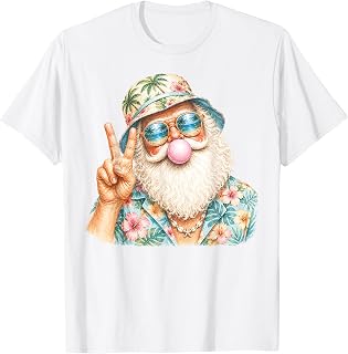 Christmas in July Beach Summer Santa Blowing Bubble Gum T-Shirt