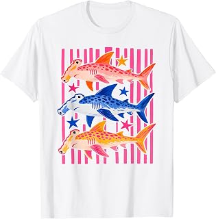 Colorful Hammerhead Sharks with Stripes Ocean Animal T-Shirt