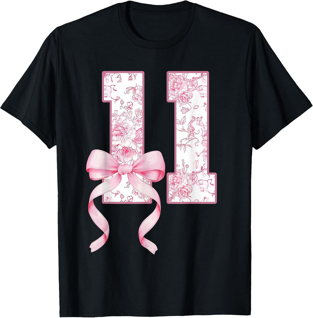 11 Year Old Birthday Girl Coquette Pink Bow