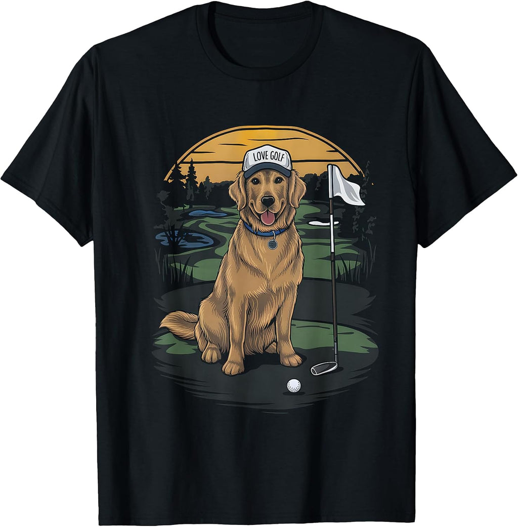 Golfer Golden Retriever Dog Dad Golf Lover Father's Day T-Shirt for Men Women