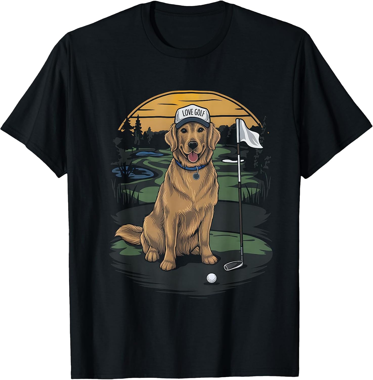 Golfer Golden Retriever Dog Dad Golf Lover Father's Day T-Shirt for Men Women