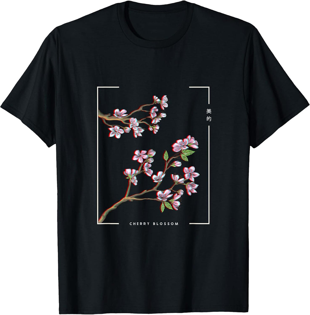 Japanese Aesthetic Vaporwave Cherry Blossom Glitch Anime T-Shirt Small