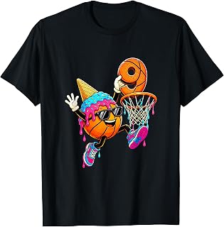 9Th Birthday Basketball Drip Ice Cream 9 Years Old Boys Kids T-Shirt