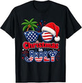 Christmas in July 4th of July Patriotic American Santa T-Shirt