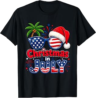 Christmas in July 4th of July Patriotic American Santa T-Shirt