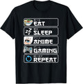 Eat Sleep Anime Gaming Repeat Manga Otaku Men Boys T-Shirt