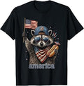 Funny Raccoon Hot Dog American Flag 4th of July T-Shirt