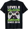 Level 8 Unlocked Awesome Since 2018 8th Birthday Gaming Boys T-Shirt